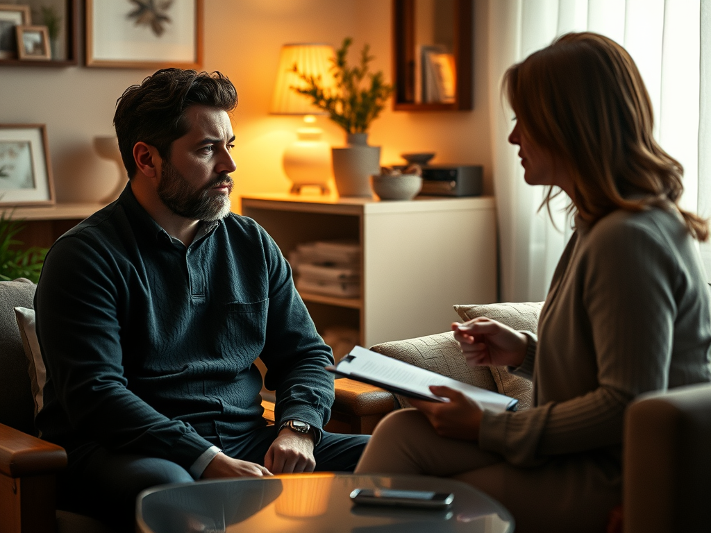 Coping with Therapist Loss: Embracing Change 1 man talking to female therapist 1