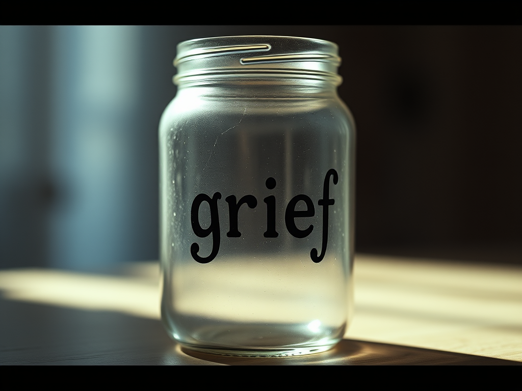 a jar with the word grief written on it