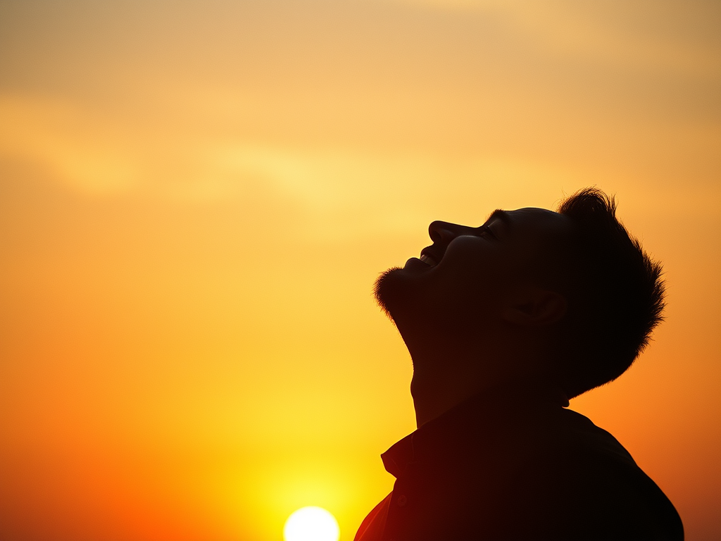 man looking up at the sky spiritually bright sun make