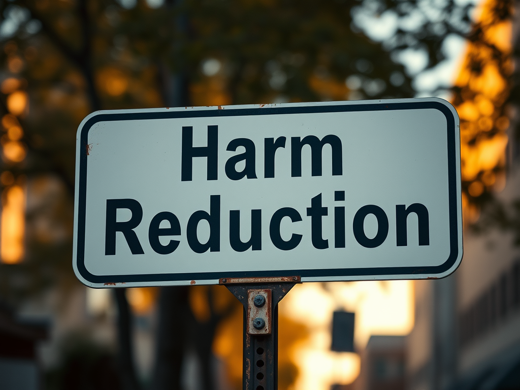 a sign that says harm reduction
