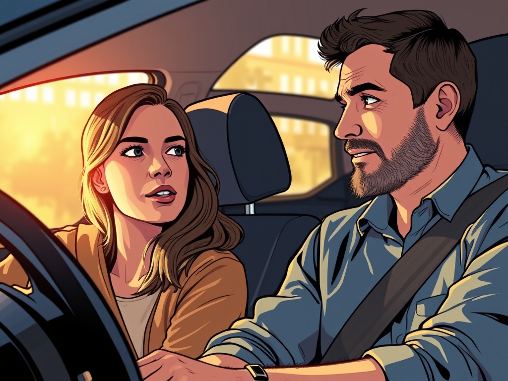 a dad and his teenage daughter talking in the car 2